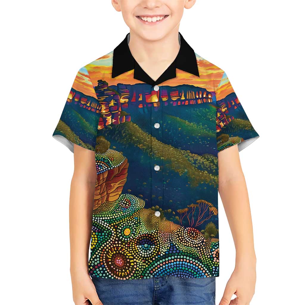 Australia Blue Mountains Kid Hawaiian Shirt Aboriginal Dot Painting