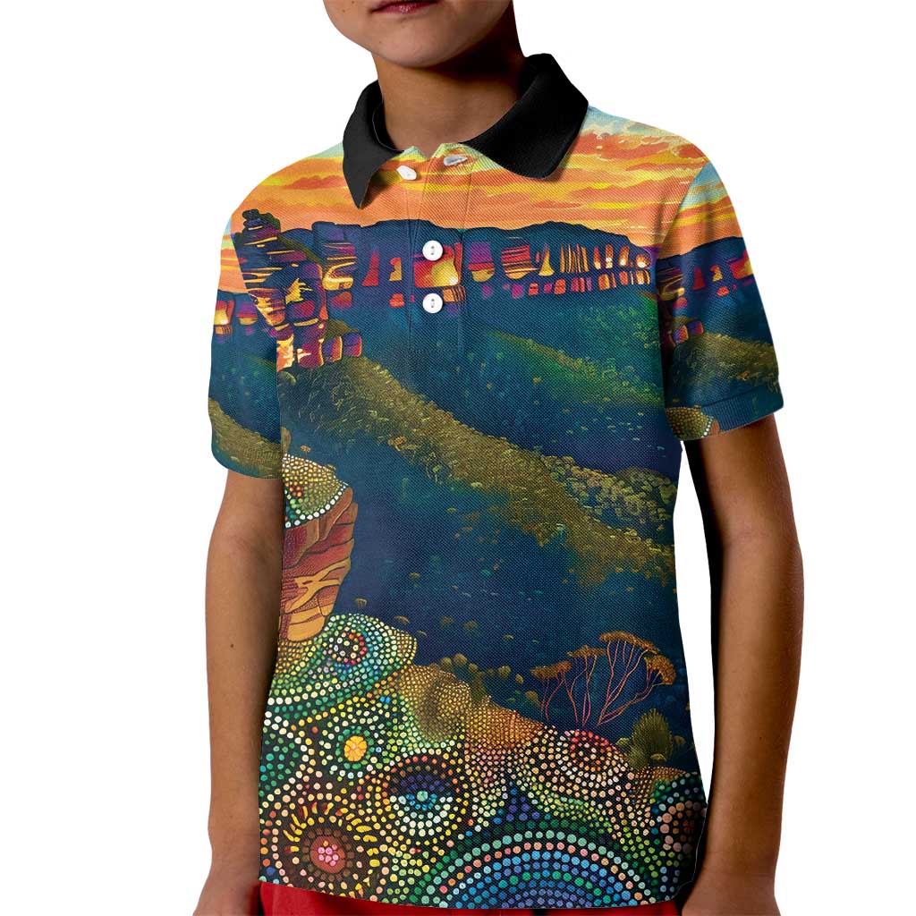 Australia Blue Mountains Kid Polo Shirt Aboriginal Dot Painting