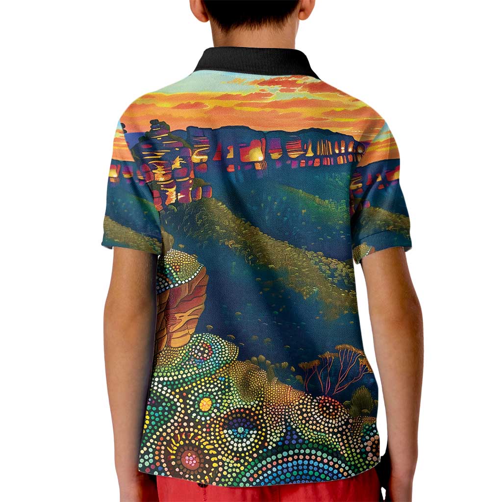 Australia Blue Mountains Kid Polo Shirt Aboriginal Dot Painting