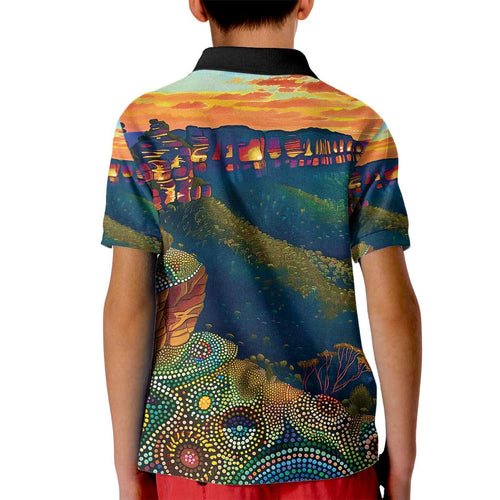 Australia Blue Mountains Kid Polo Shirt Aboriginal Dot Painting