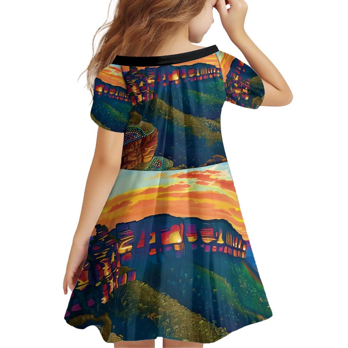 Australia Blue Mountains Kid Short Sleeve Dress Aboriginal Dot Painting