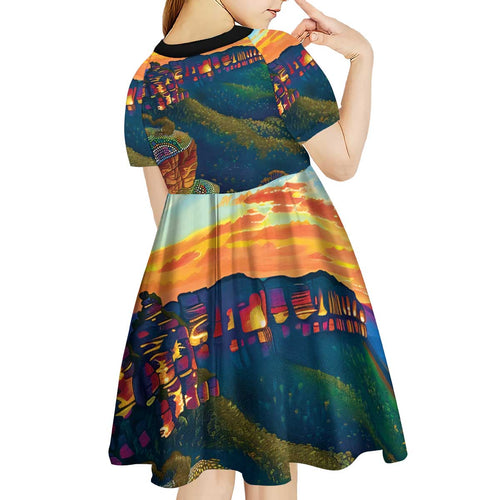 Australia Blue Mountains Kid Short Sleeve Dress Aboriginal Dot Painting