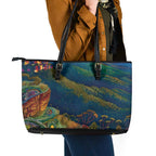 Australia Blue Mountains Leather Tote Bag Aboriginal Dot Painting