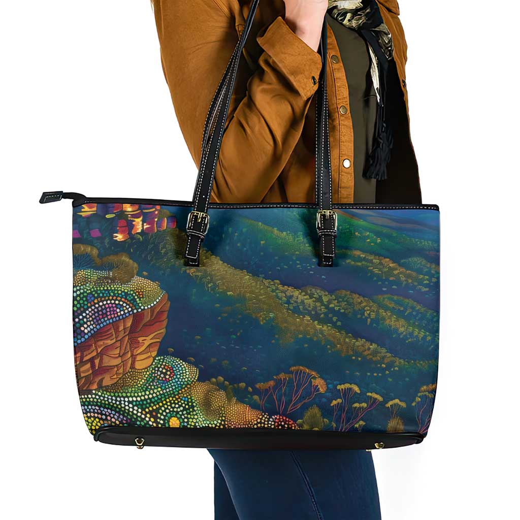 Australia Blue Mountains Leather Tote Bag Aboriginal Dot Painting