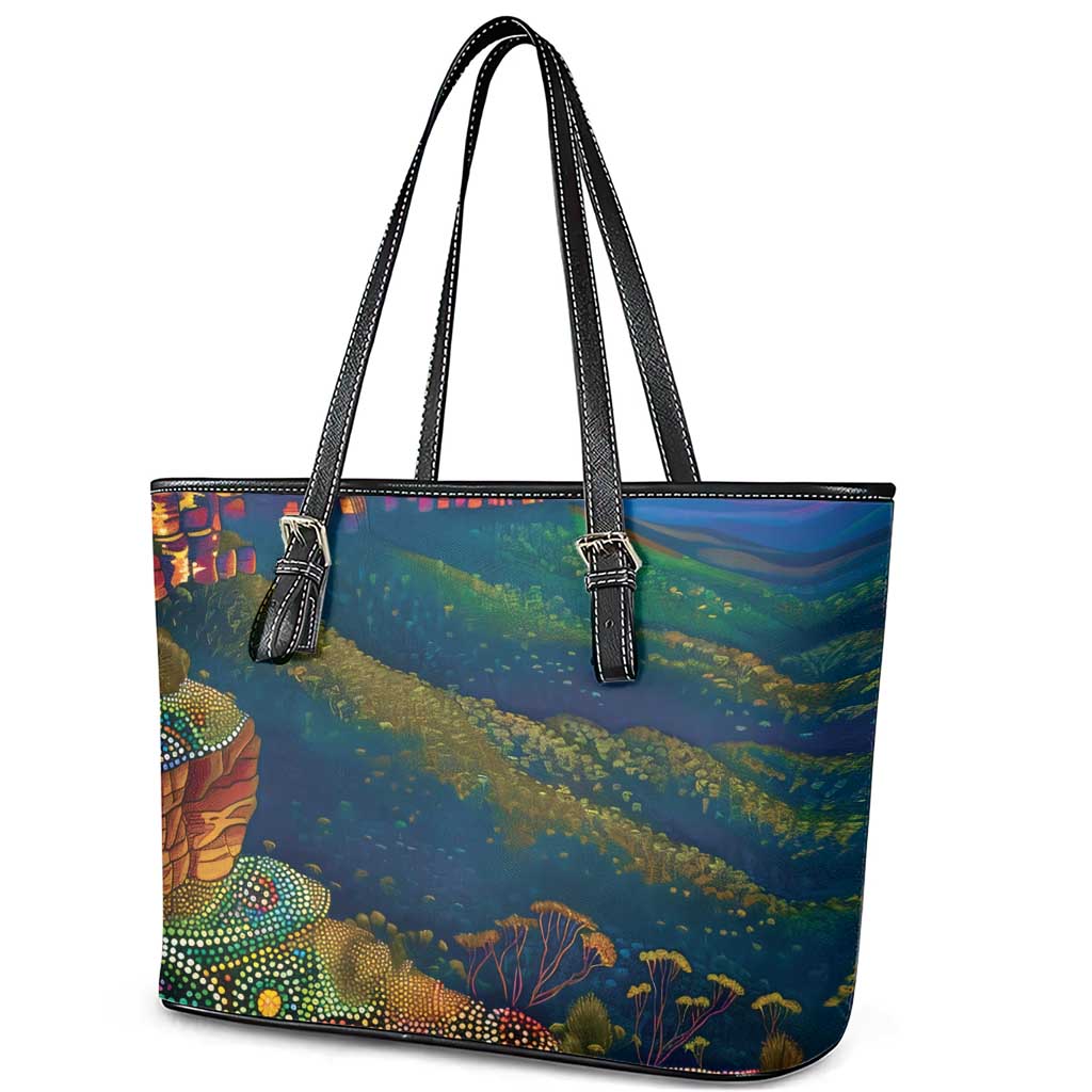 Australia Blue Mountains Leather Tote Bag Aboriginal Dot Painting