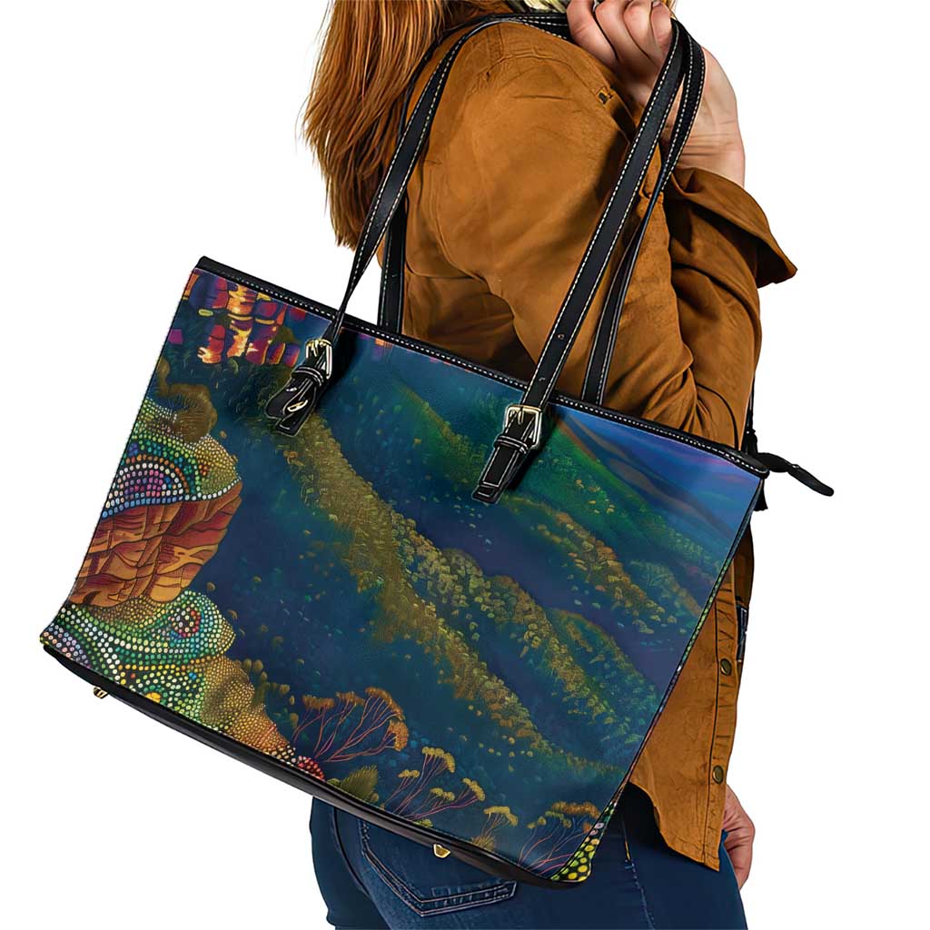 Australia Blue Mountains Leather Tote Bag Aboriginal Dot Painting