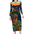 Australia Blue Mountains Long Sleeve Bodycon Dress Aboriginal Dot Painting