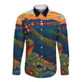 Australia Blue Mountains Long Sleeve Button Shirt Aboriginal Dot Painting