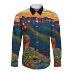 Australia Blue Mountains Long Sleeve Button Shirt Aboriginal Dot Painting