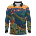 Australia Blue Mountains Long Sleeve Polo Shirt Aboriginal Dot Painting