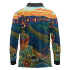 Australia Blue Mountains Long Sleeve Polo Shirt Aboriginal Dot Painting