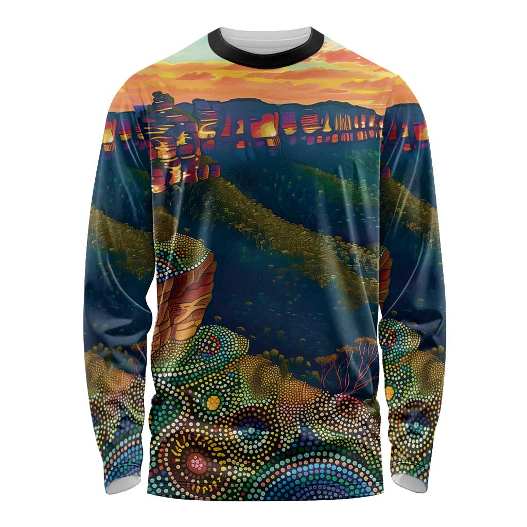 Australia Blue Mountains Long Sleeve Shirt Aboriginal Dot Painting