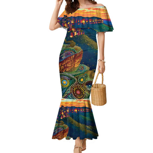 Australia Blue Mountains Mermaid Dress Aboriginal Dot Painting