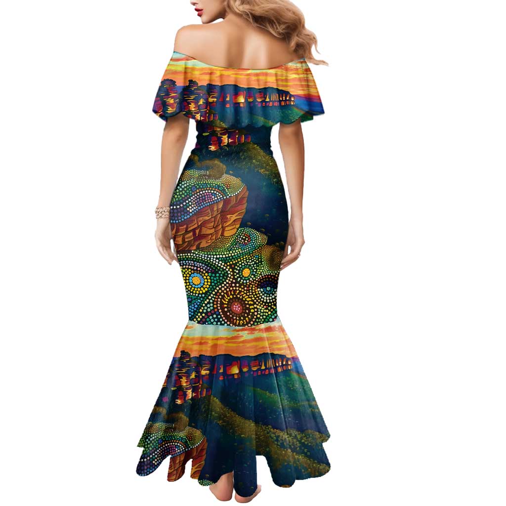 Australia Blue Mountains Mermaid Dress Aboriginal Dot Painting