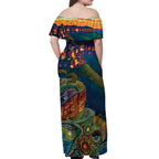 Australia Blue Mountains Off Shoulder Maxi Dress Aboriginal Dot Painting