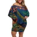 Australia Blue Mountains Off Shoulder Short Dress Aboriginal Dot Painting