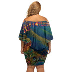 Australia Blue Mountains Off Shoulder Short Dress Aboriginal Dot Painting