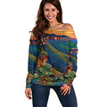 Australia Blue Mountains Off Shoulder Sweater Aboriginal Dot Painting