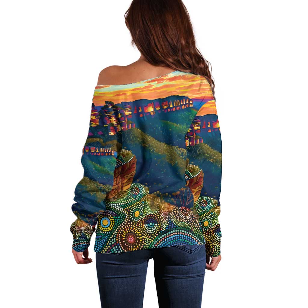 Australia Blue Mountains Off Shoulder Sweater Aboriginal Dot Painting