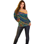 Australia Blue Mountains Off Shoulder Sweater Aboriginal Dot Painting