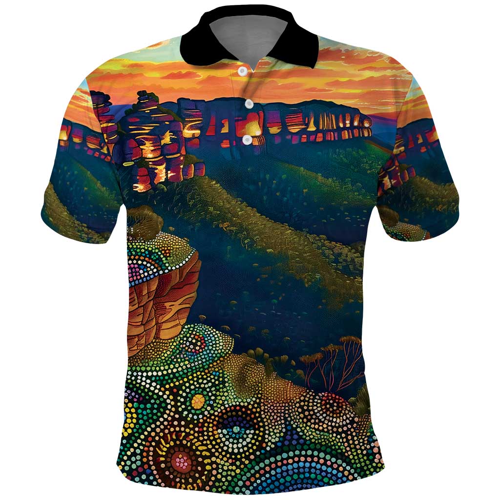Australia Blue Mountains Polo Shirt Aboriginal Dot Painting