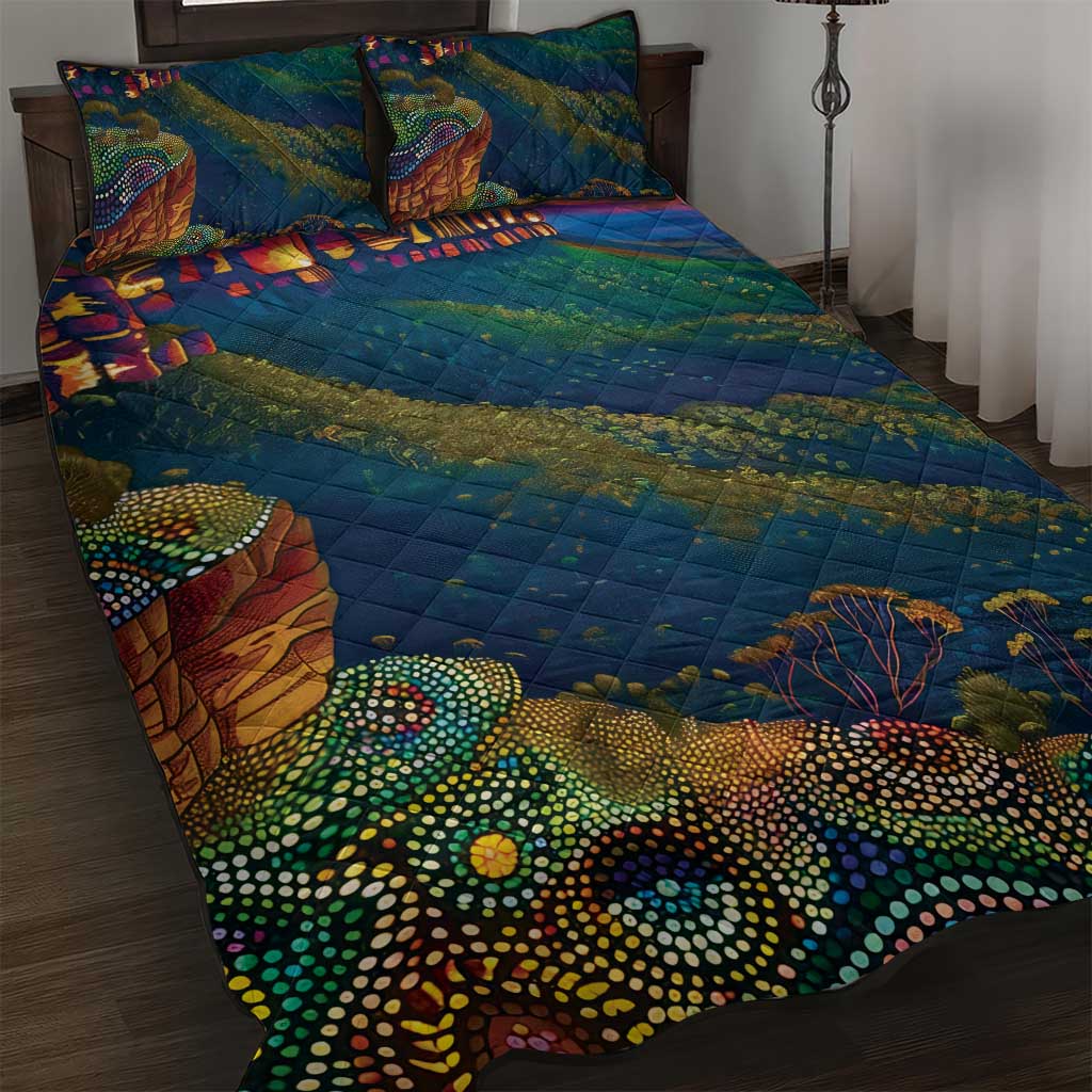 Australia Blue Mountains Quilt Bed Set Aboriginal Dot Painting