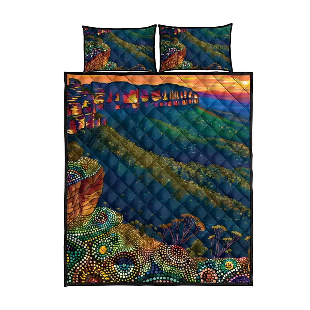 Australia Blue Mountains Quilt Bed Set Aboriginal Dot Painting
