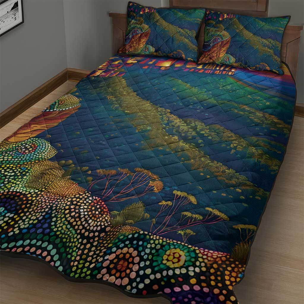 Australia Blue Mountains Quilt Bed Set Aboriginal Dot Painting