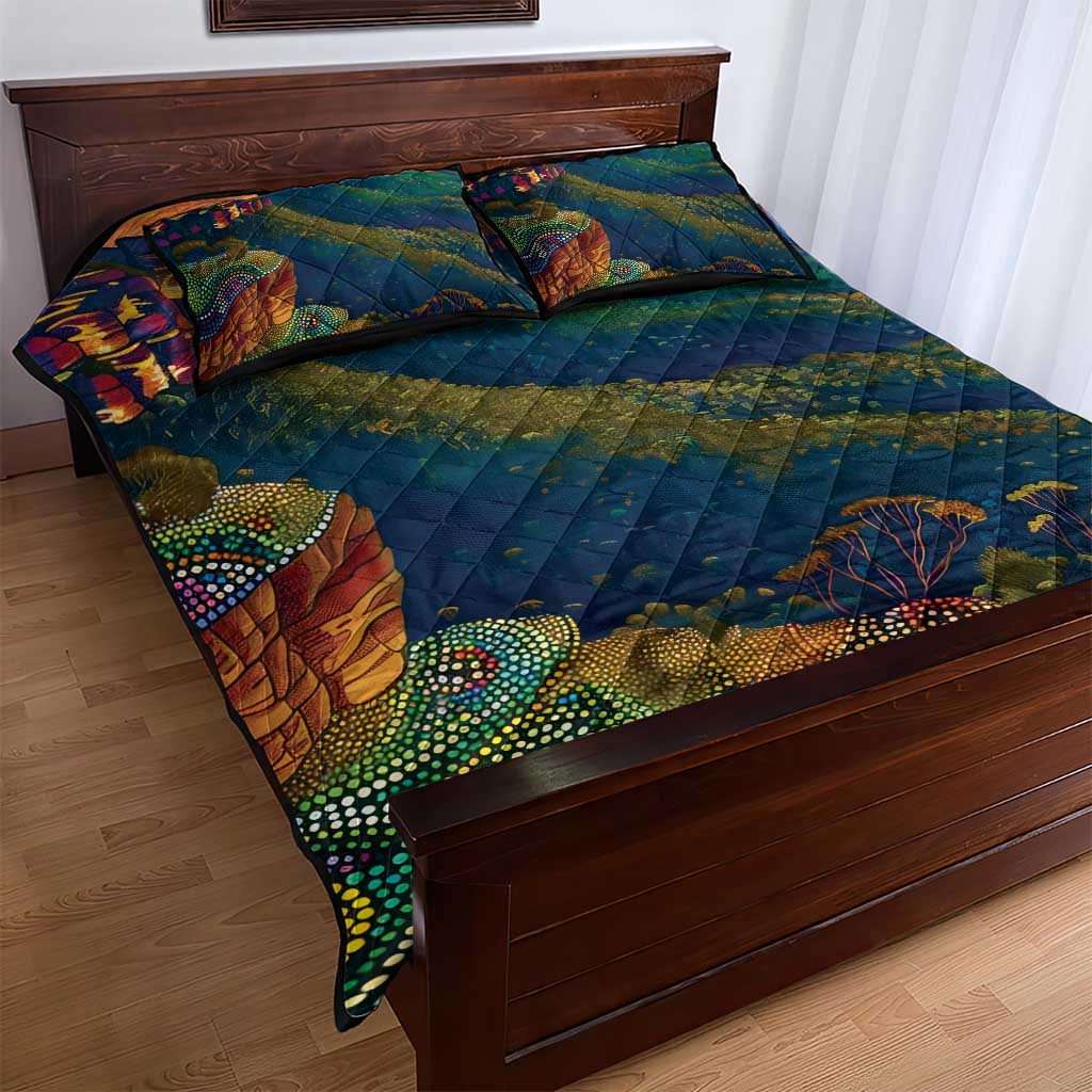 Australia Blue Mountains Quilt Bed Set Aboriginal Dot Painting