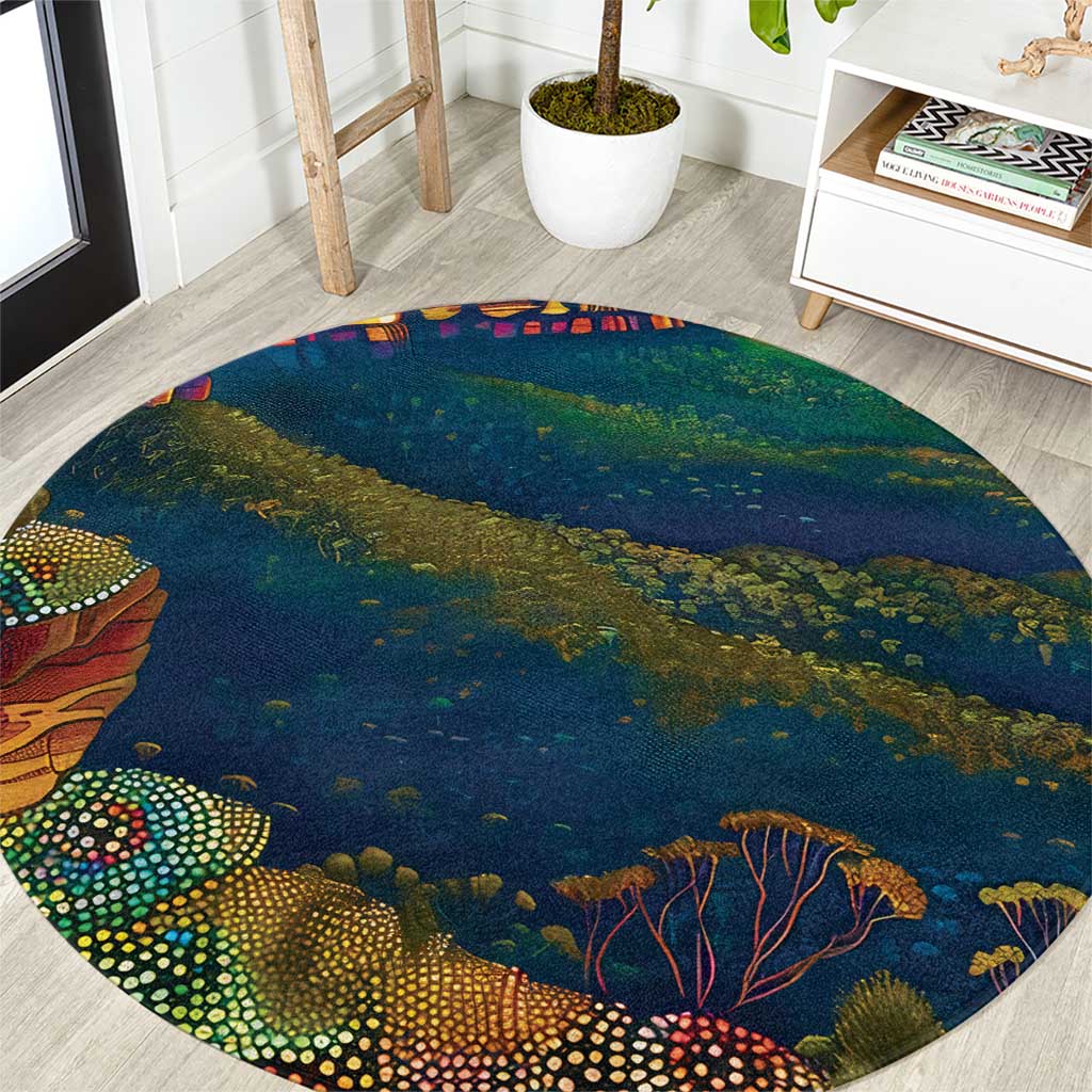 Australia Blue Mountains Round Carpet Aboriginal Dot Painting