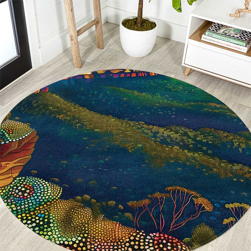 Australia Blue Mountains Round Carpet Aboriginal Dot Painting