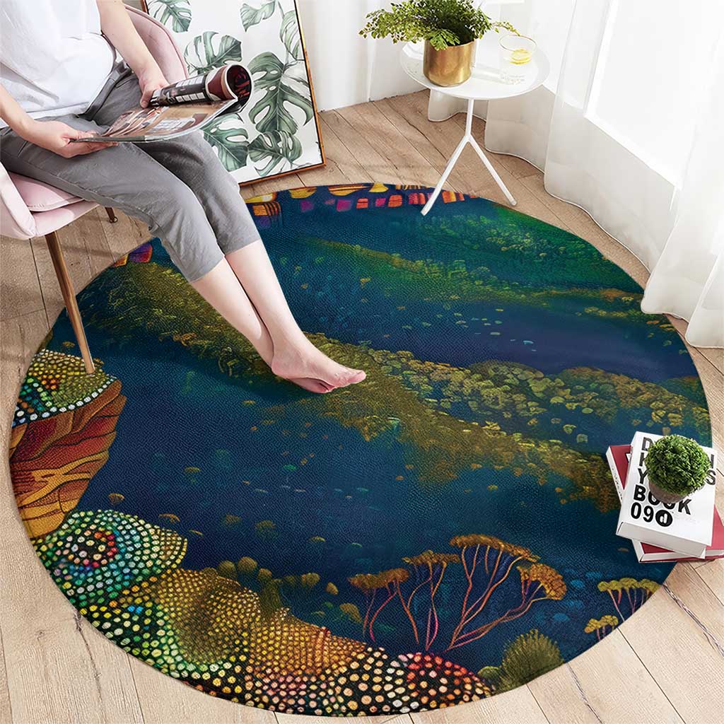 Australia Blue Mountains Round Carpet Aboriginal Dot Painting