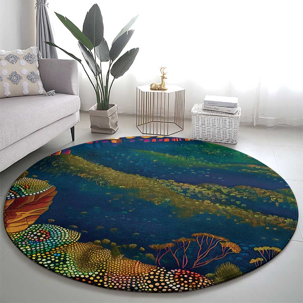 Australia Blue Mountains Round Carpet Aboriginal Dot Painting