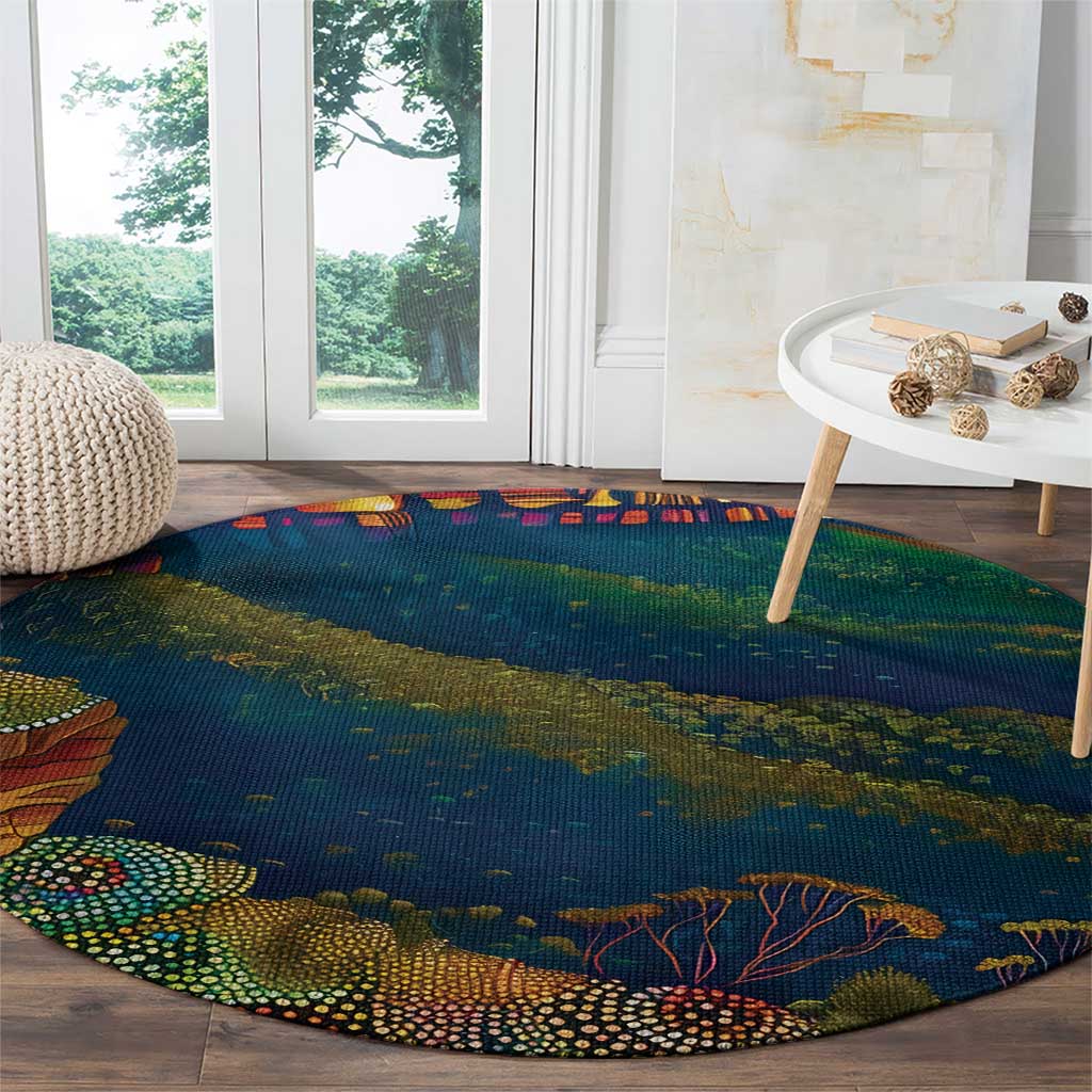 Australia Blue Mountains Round Carpet Aboriginal Dot Painting