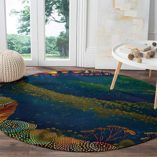 Australia Blue Mountains Round Carpet Aboriginal Dot Painting