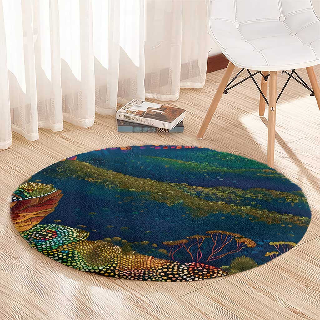 Australia Blue Mountains Round Carpet Aboriginal Dot Painting