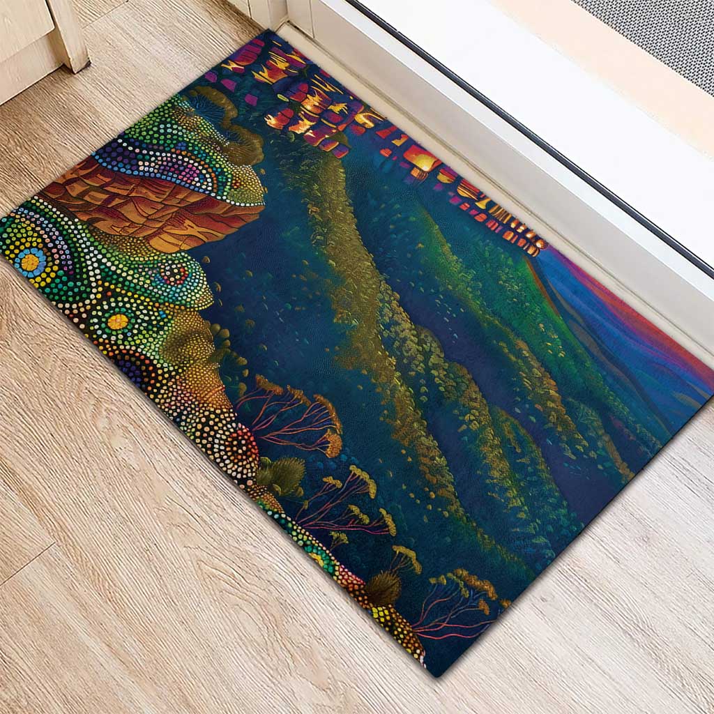 Australia Blue Mountains Rubber Doormat Aboriginal Dot Painting