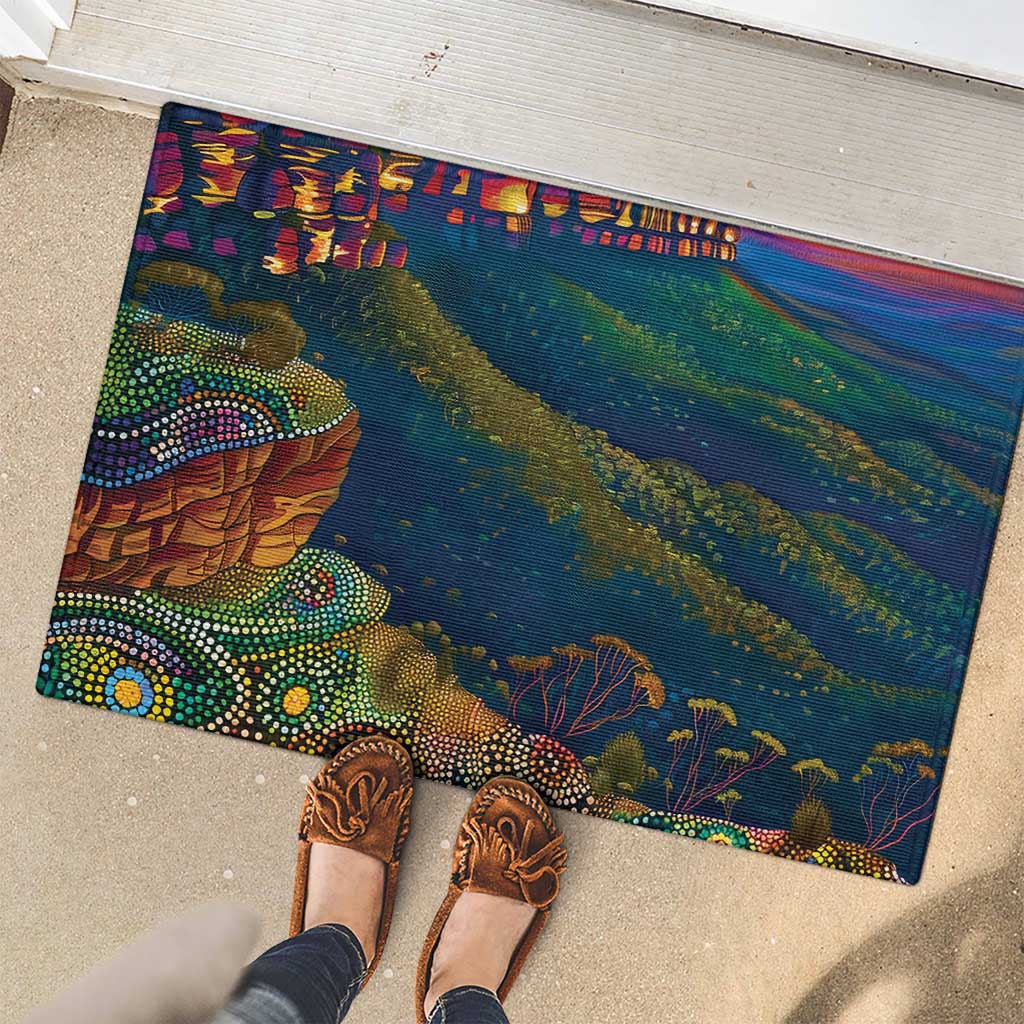 Australia Blue Mountains Rubber Doormat Aboriginal Dot Painting