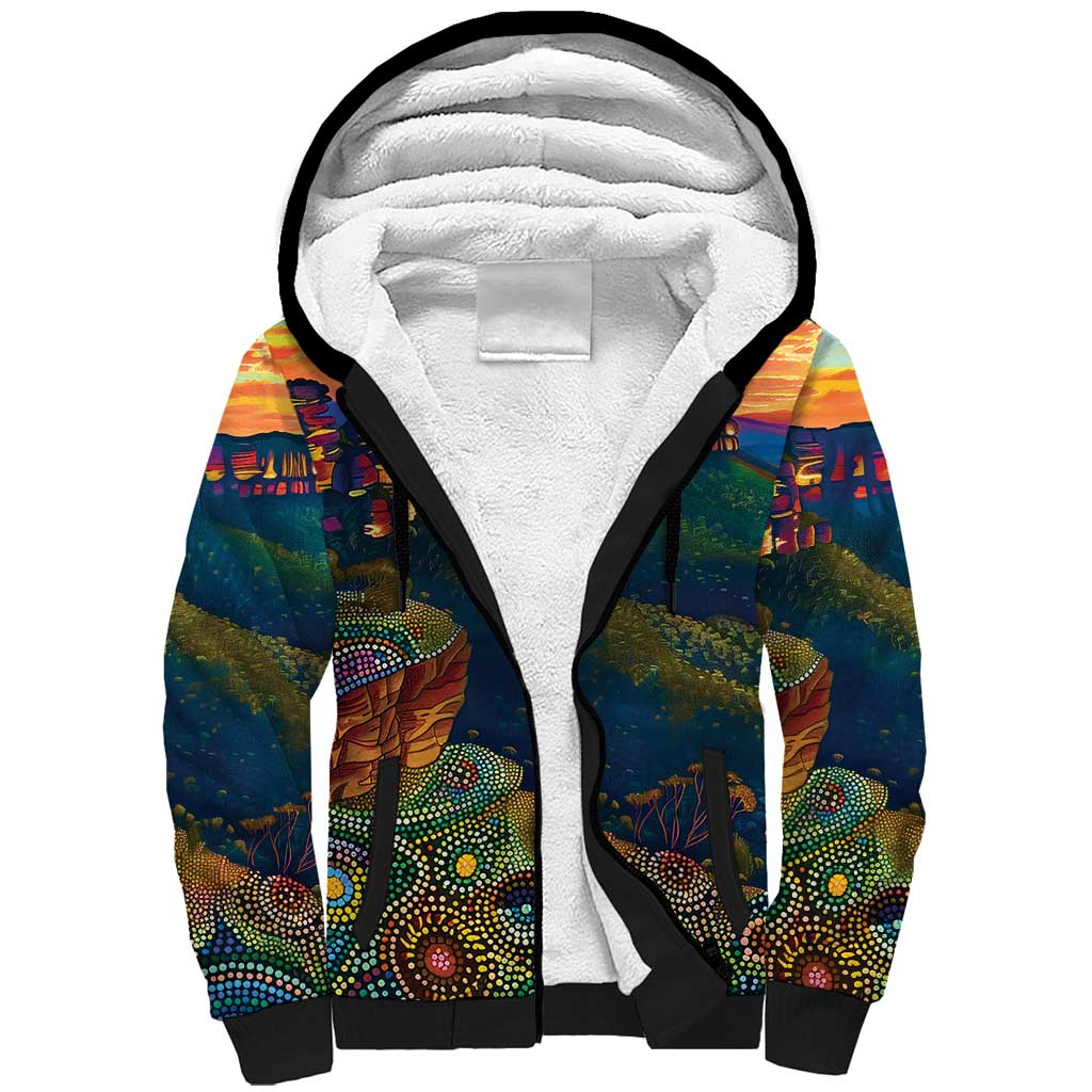 Australia Blue Mountains Sherpa Hoodie Aboriginal Dot Painting