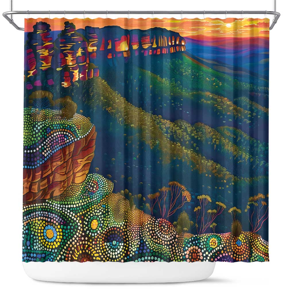 Australia Blue Mountains Shower Curtain Aboriginal Dot Painting