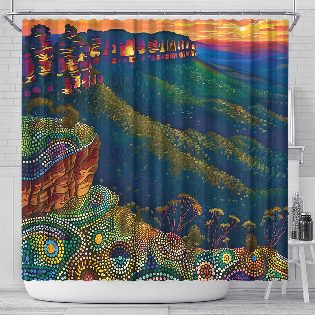 Australia Blue Mountains Shower Curtain Aboriginal Dot Painting