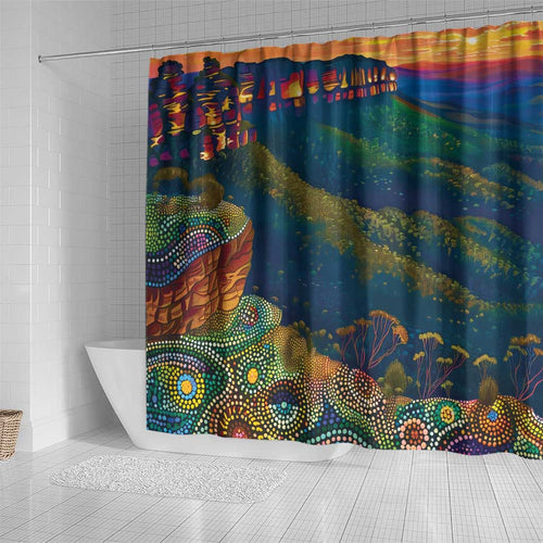 Australia Blue Mountains Shower Curtain Aboriginal Dot Painting
