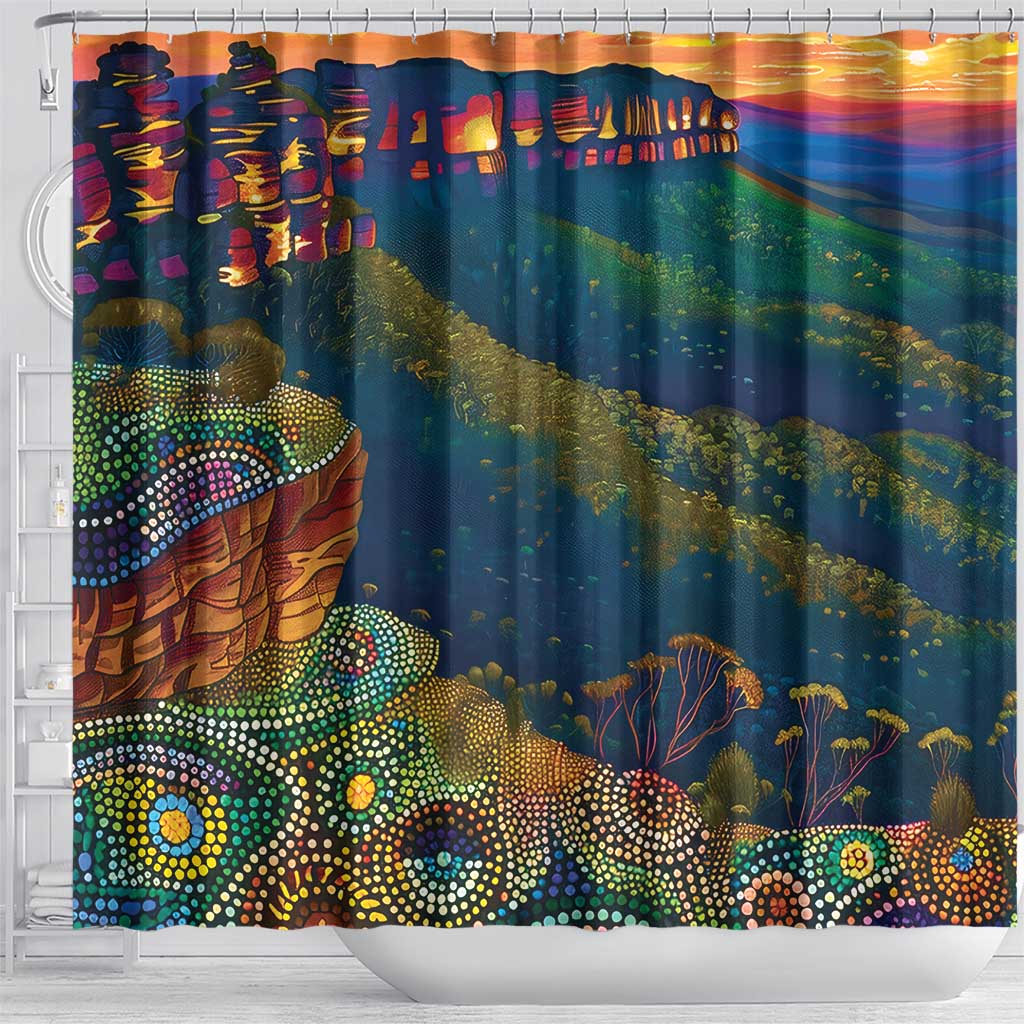 Australia Blue Mountains Shower Curtain Aboriginal Dot Painting