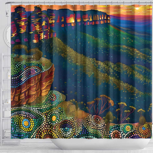 Australia Blue Mountains Shower Curtain Aboriginal Dot Painting