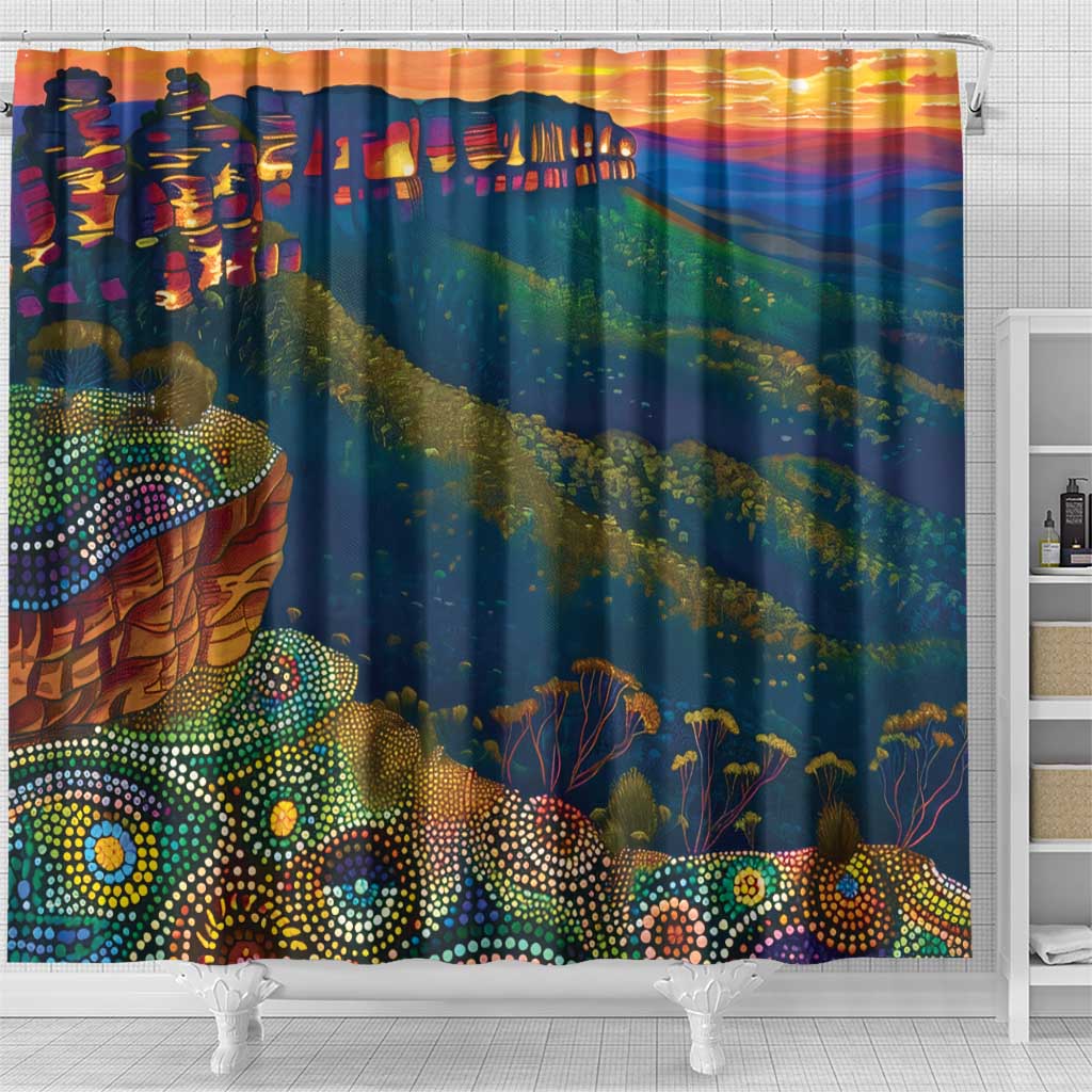Australia Blue Mountains Shower Curtain Aboriginal Dot Painting