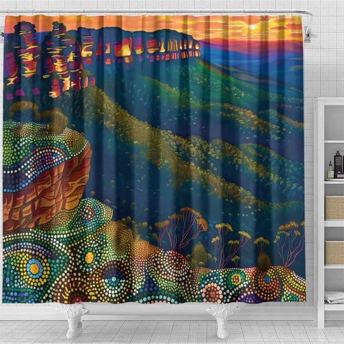 Australia Blue Mountains Shower Curtain Aboriginal Dot Painting