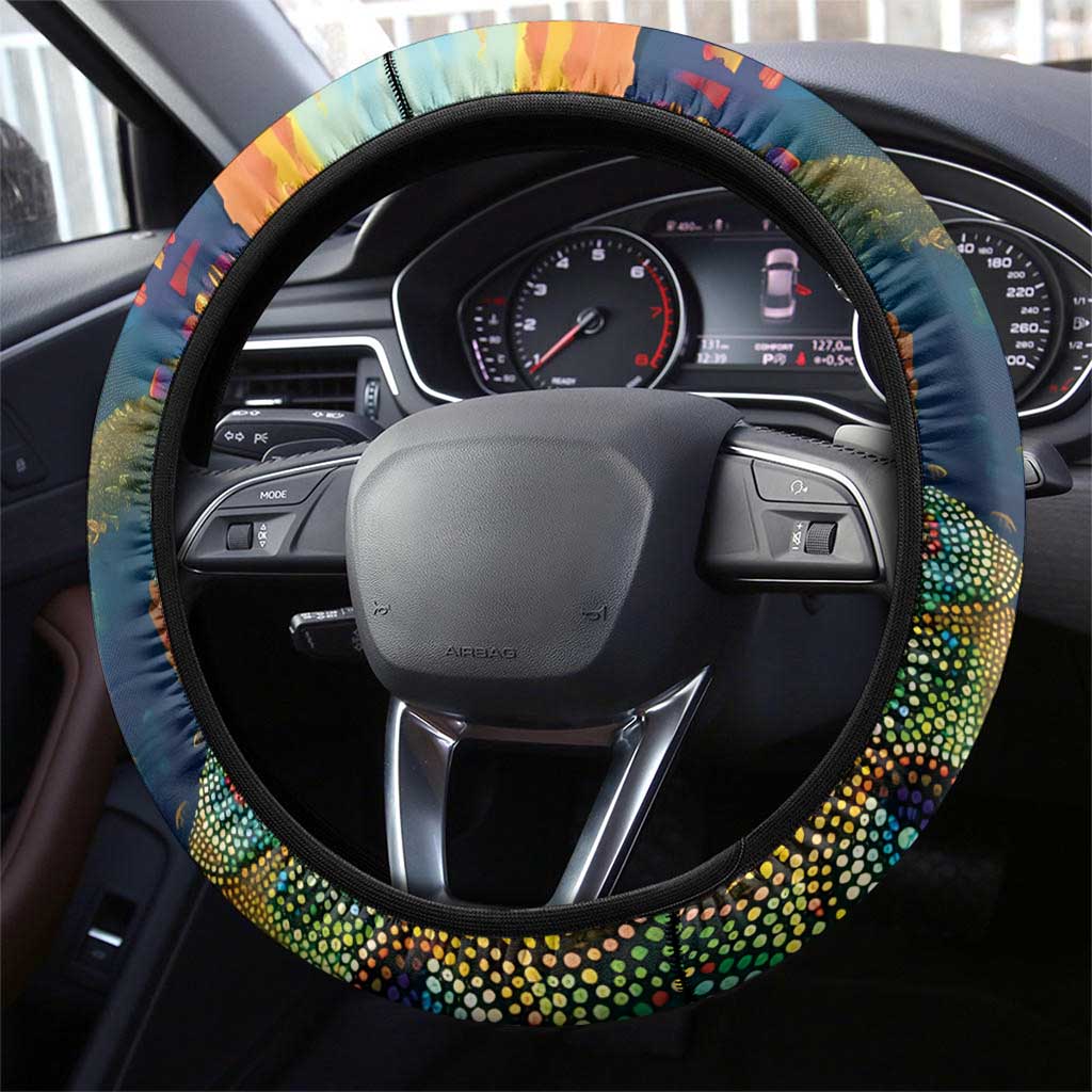 Australia Blue Mountains Steering Wheel Cover Aboriginal Dot Painting