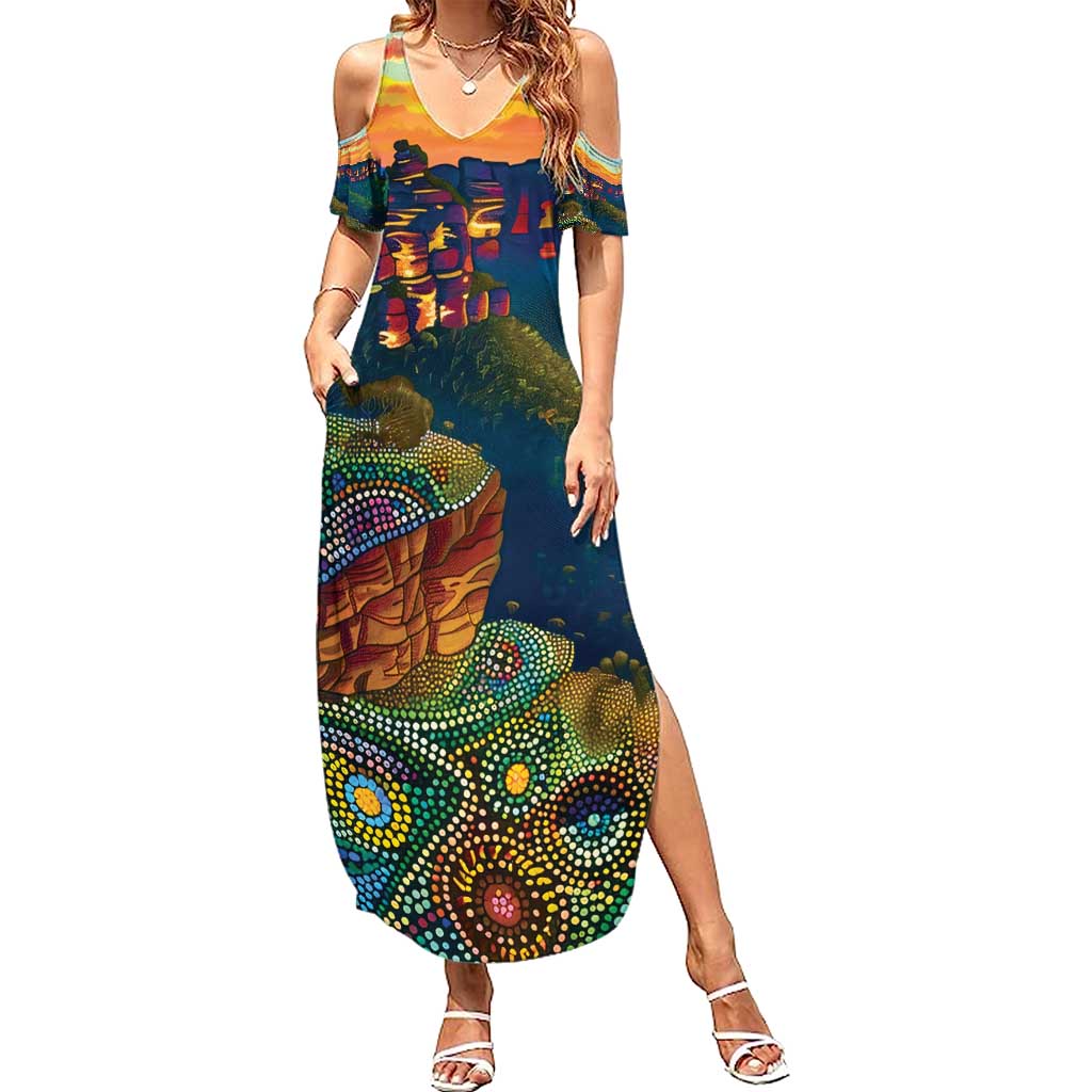 Australia Blue Mountains Summer Maxi Dress Aboriginal Dot Painting