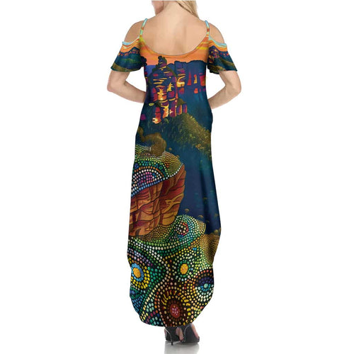 Australia Blue Mountains Summer Maxi Dress Aboriginal Dot Painting