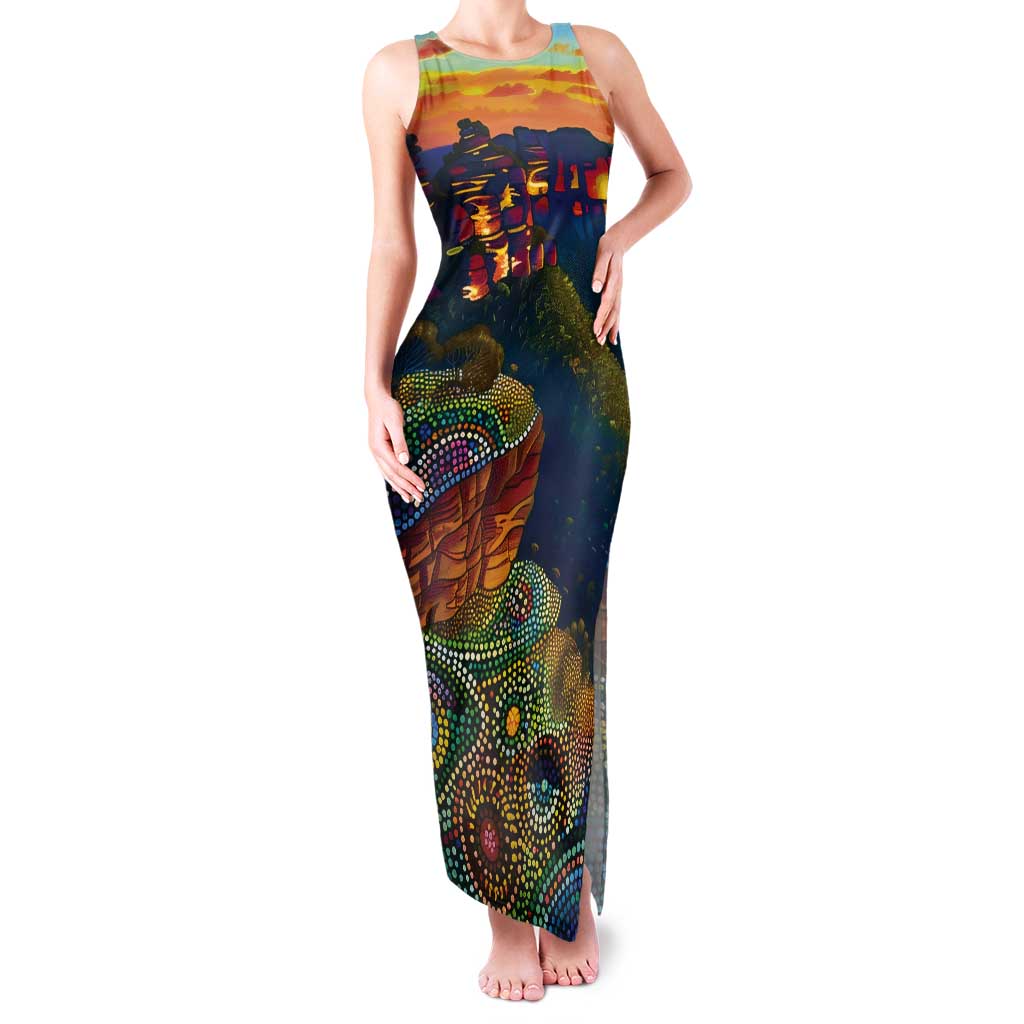 Australia Blue Mountains Tank Maxi Dress Aboriginal Dot Painting